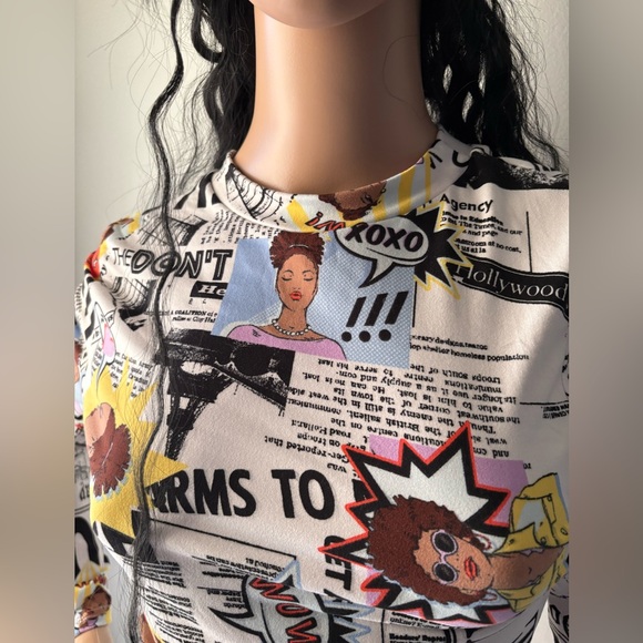 CACIA Beautiful Vintage Comic Bodycon Dress Soft Fabric Above the knee pre-own M - Picture 8 of 11